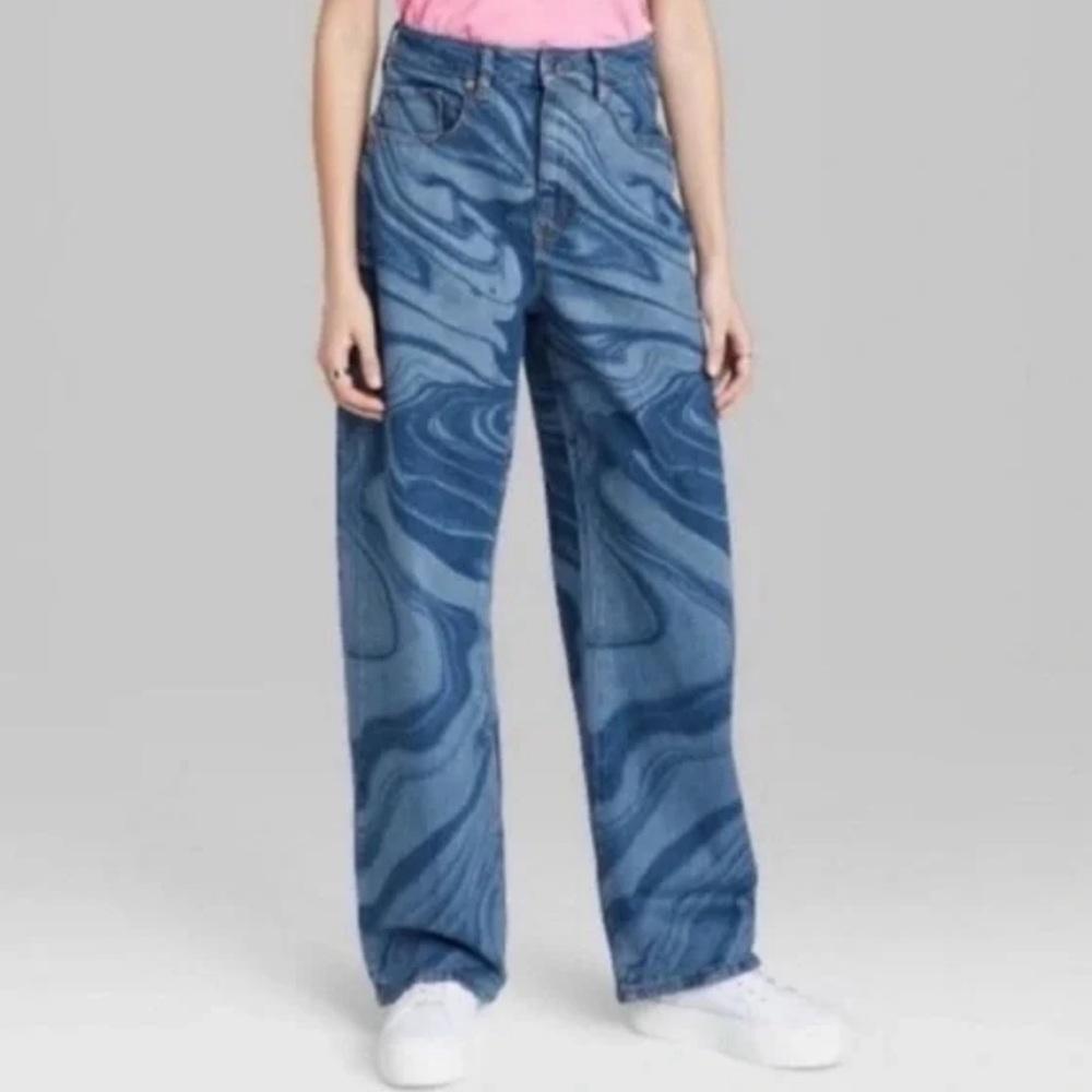 Swirl cotton baggy jeans